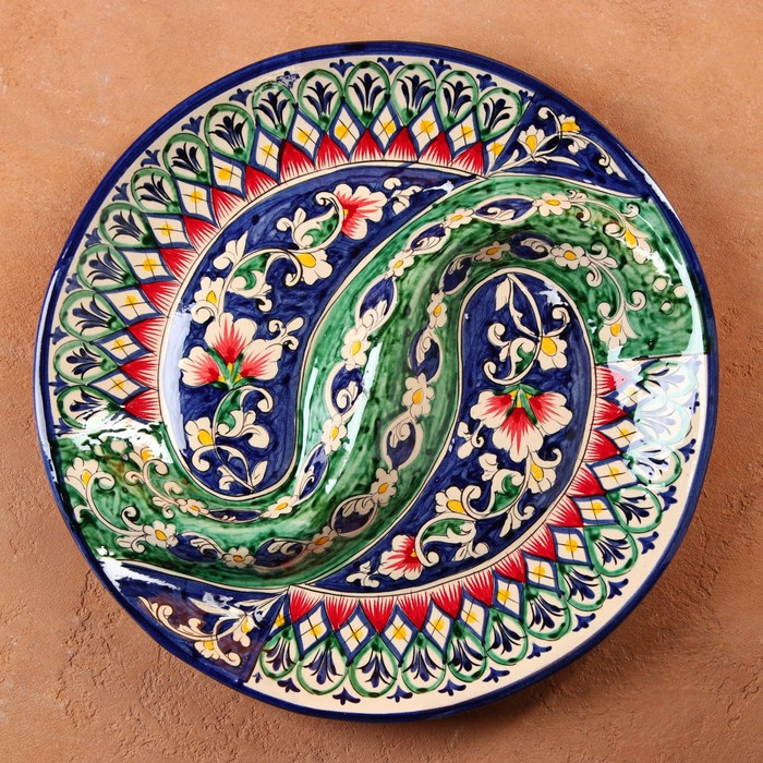 Менажница Риштанская Керамика "Цветы", 32 см, 2-х секционная, синяя - фото 2 - id-p225767136