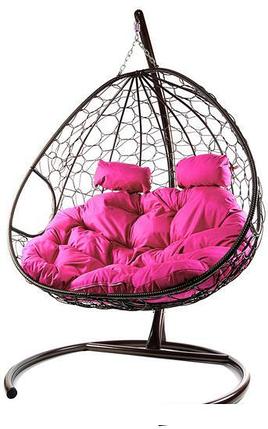 Подвесное кресло M-Group Для двоих 11450208 (коричневый ротанг/розовая подушка), фото 2