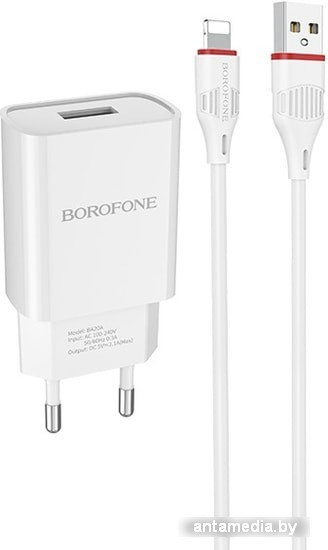 Сетевое зарядное Borofone BA20A Lightning (белый) - фото 1 - id-p225768375