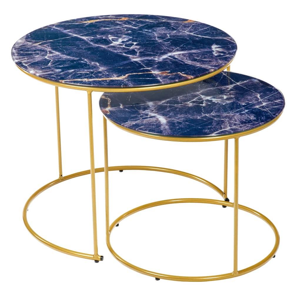 Набор кофейных столиков Tango темно-синий с ножками матовое золото, 2шт - фото 1 - id-p170522871