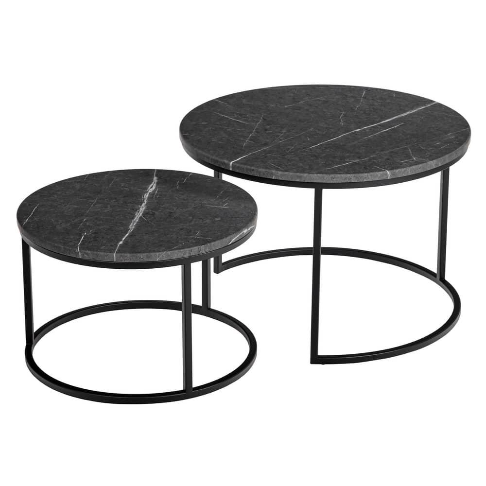 Набор кофейных столиков Tango серый мрамор с чёрными ножками, 2шт - фото 1 - id-p188672681