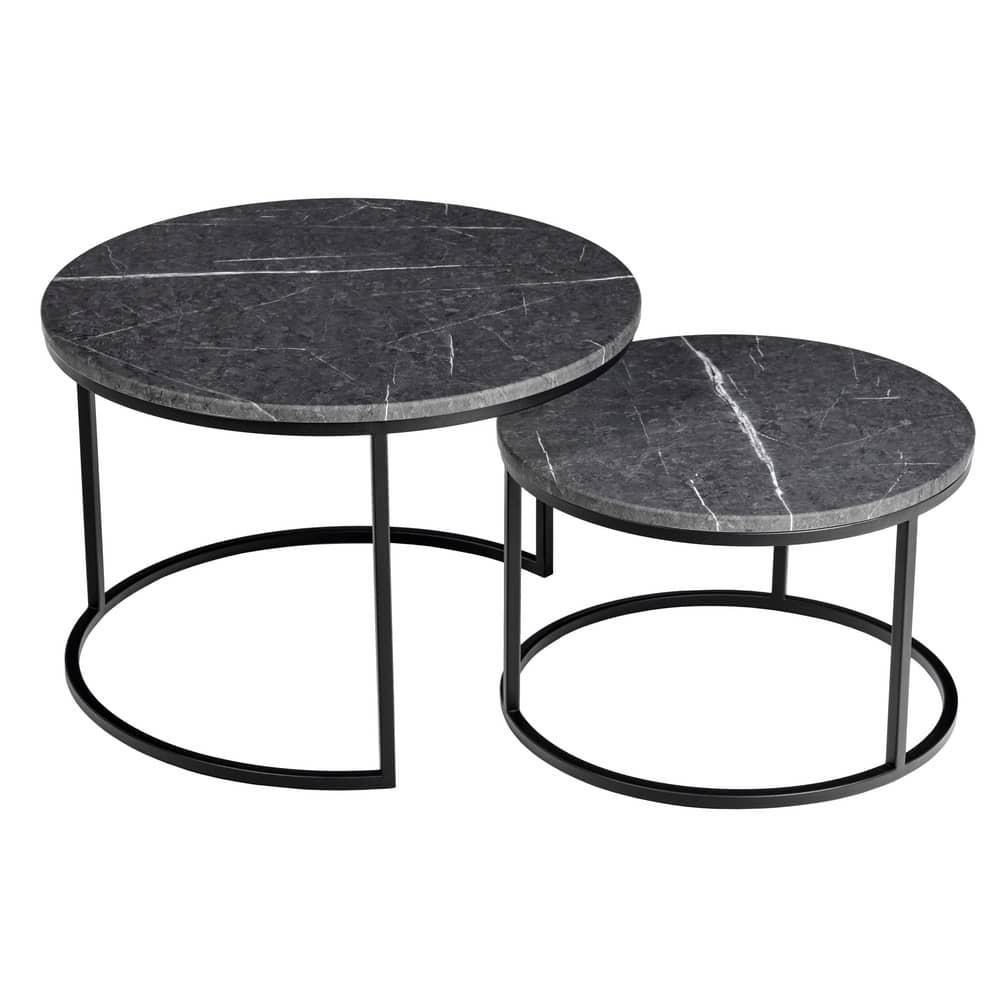Набор кофейных столиков Tango серый мрамор с чёрными ножками, 2шт - фото 2 - id-p188672681