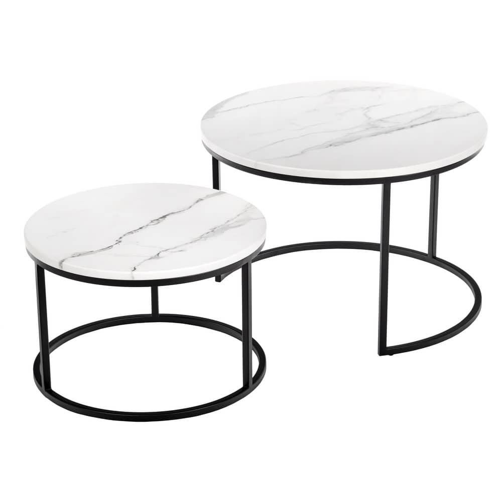 Набор кофейных столиков Tango белый мрамор с чёрными ножками, 2шт - фото 1 - id-p188672682