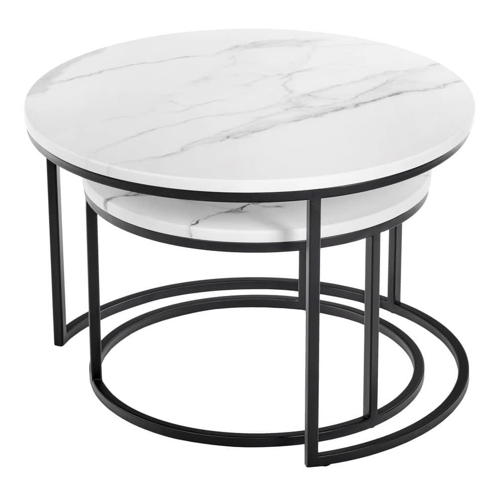 Набор кофейных столиков Tango белый мрамор с чёрными ножками, 2шт - фото 2 - id-p188672682