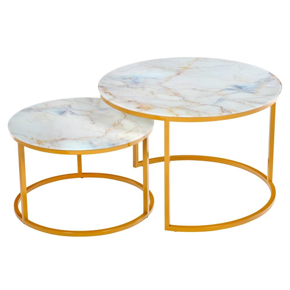 Набор кофейных столиков Tango бежевый мрамор с ножками матовое золото, 2шт - фото 1 - id-p190935716