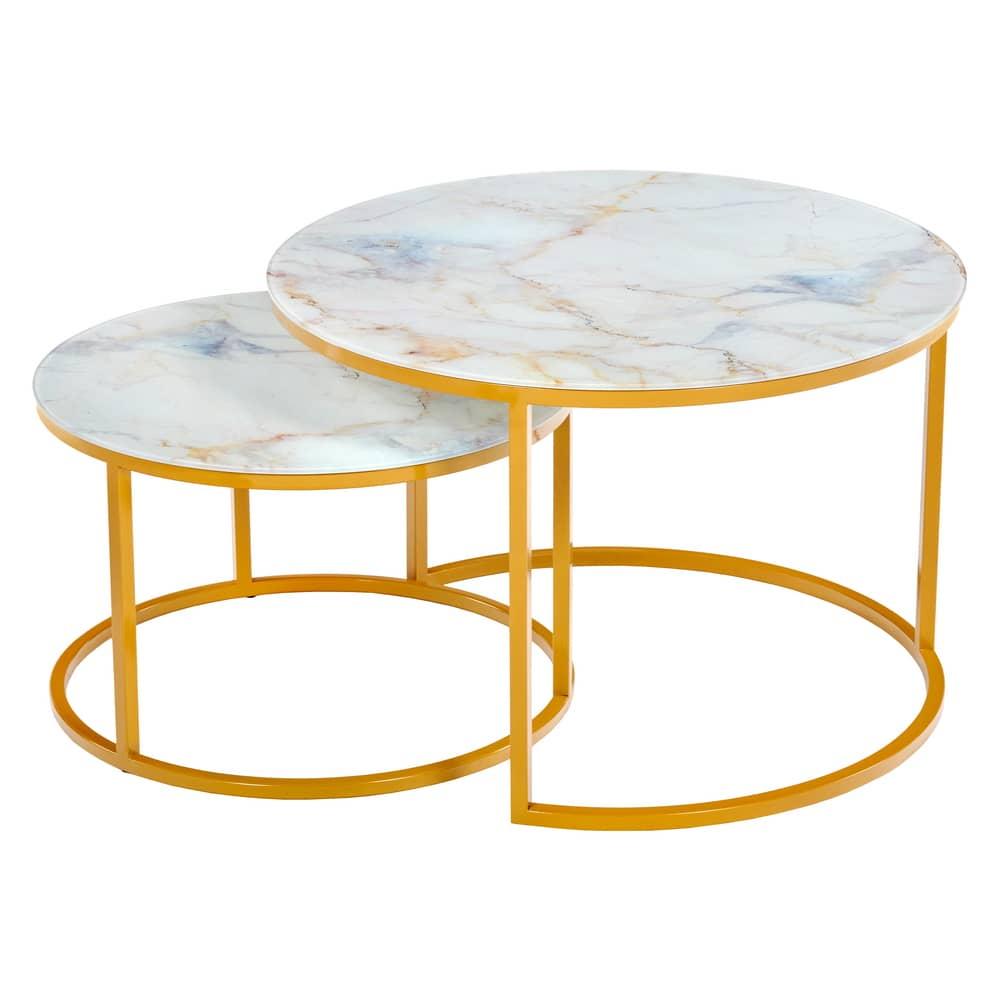 Набор кофейных столиков Tango бежевый мрамор с ножками матовое золото, 2шт - фото 2 - id-p190935716