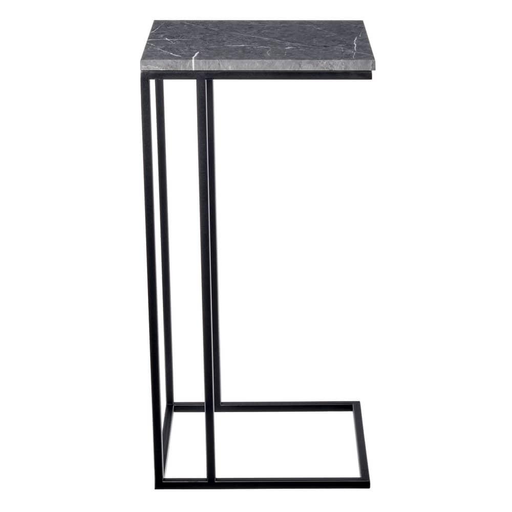 Придиванный столик Loft 35x35см, серый мрамор с чёрными ножками - фото 3 - id-p189683128