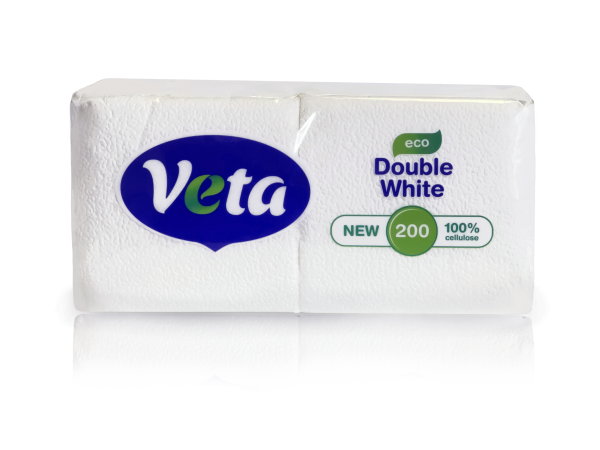 Салфетки неокрашенные бумажн. белые Veta Double White eco 220х220 мм, 200 шт - фото 2 - id-p225786666