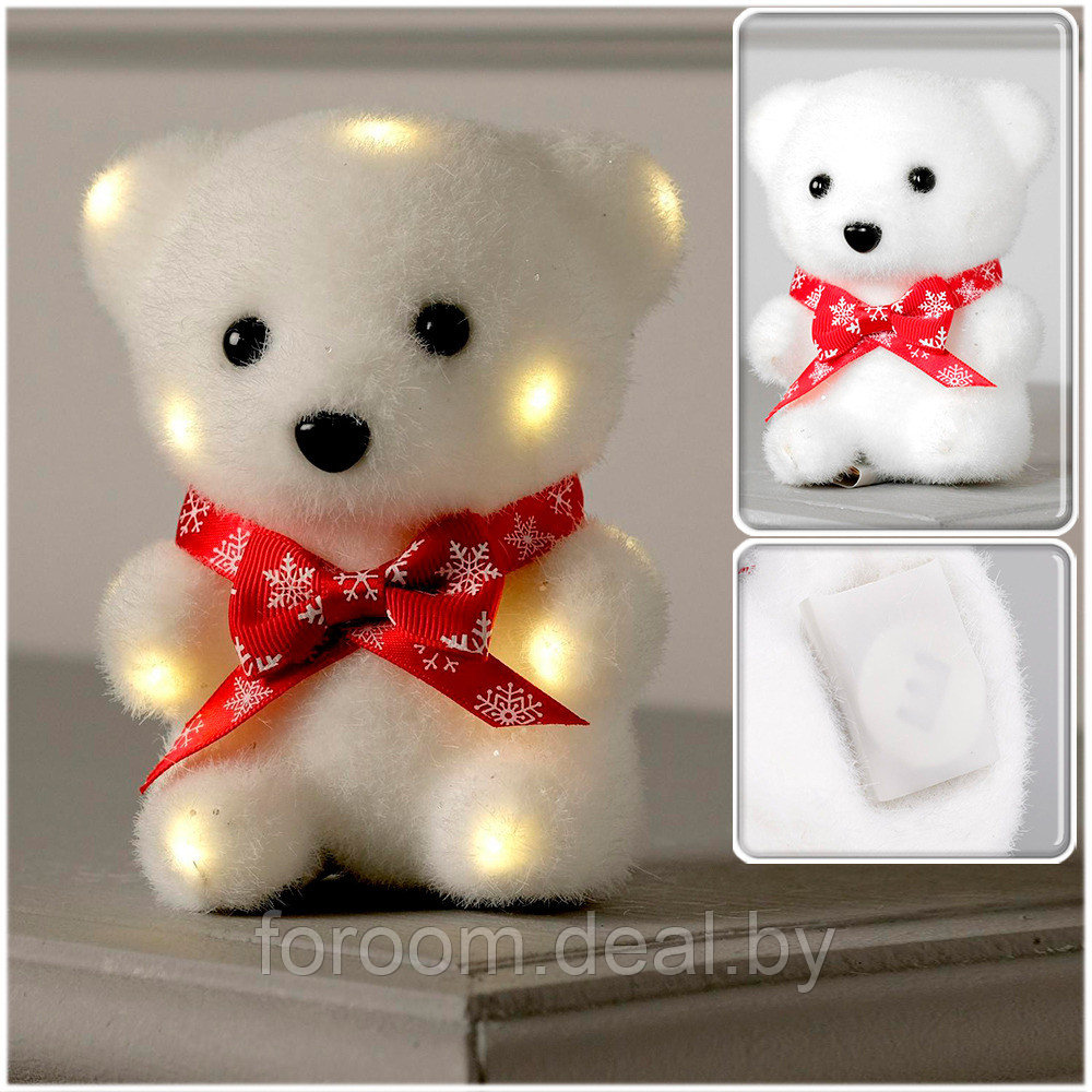 Фигура световая "Медведь в бабочке" 9x8x(h)12см, флоковое покрытие, белый тёплый свет, 13 LED, от батареек - фото 1 - id-p225787173
