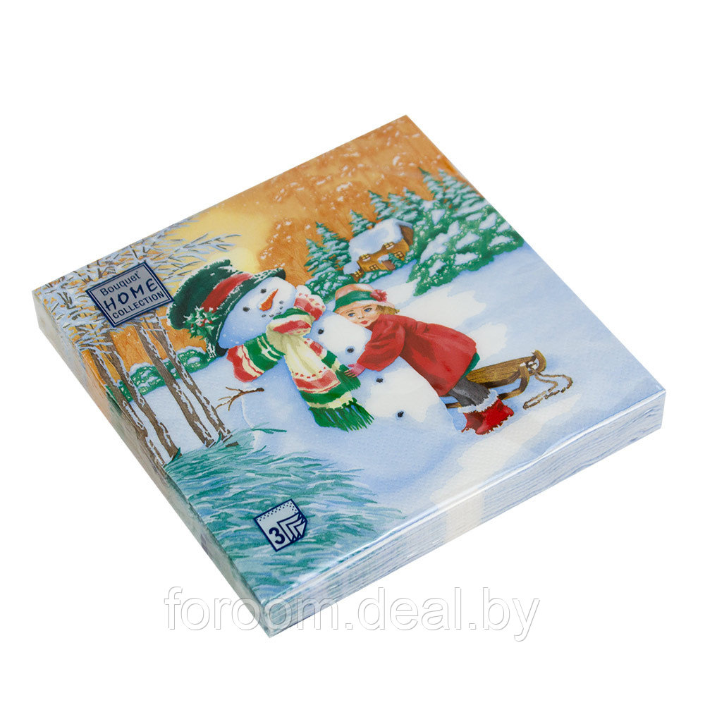 Салфетки бумажные "Девочка и добрый снеговик" 33x33см, 3 слоя, 20шт. Bouquet Home Classic 57446