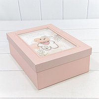 Коробка прямоугольная "Мишка" 29*21*9,5 см. Розовый
