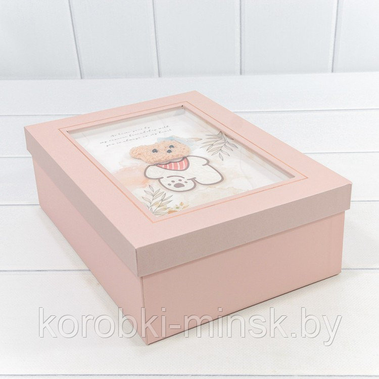 Коробка прямоугольная "Мишка" 23*17*6,5 см. Розовый
