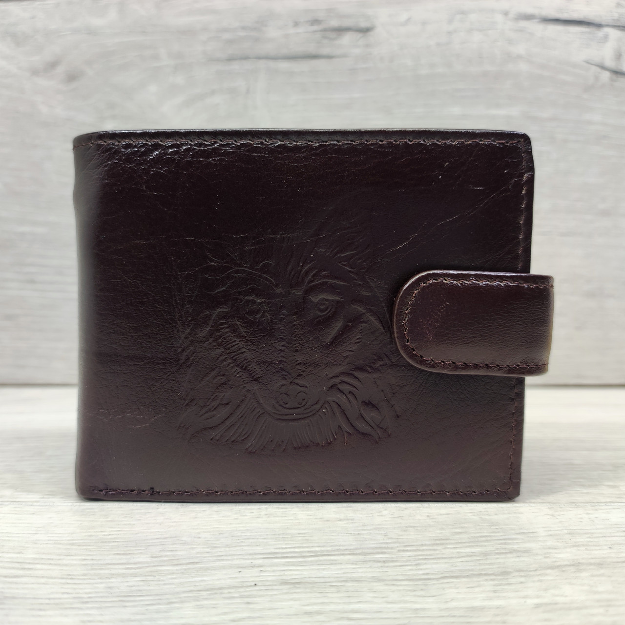 Кошелёк портмоне коричневый с тиснением волка L541-207к - фото 3 - id-p225791806
