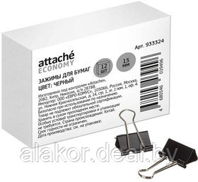 Зажимы для бумаг Attache Economy, 15мм, 12шт/уп, чёрные - фото 1 - id-p225796299