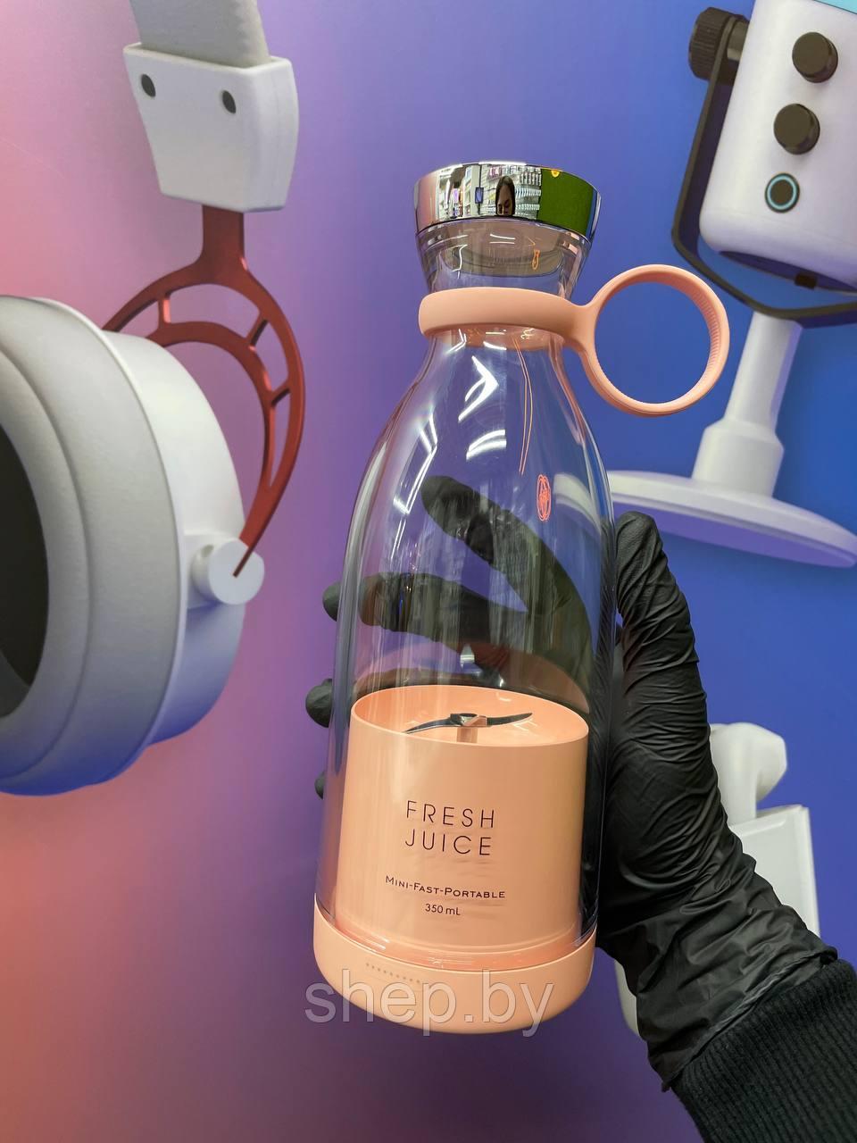 Портативный блендер Fresh Juice Portable mini fruit blender 350ml с беспроводной зарядкой цвет :белый,розовый - фото 3 - id-p207508570