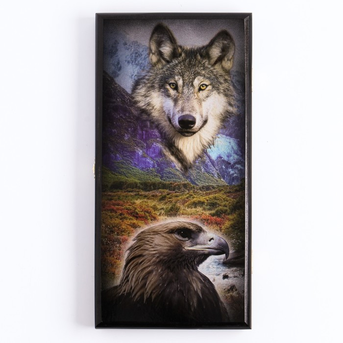 Нарды "Волк и орел", деревянная доска 40 x 40 см, с полем для игры в шашки - фото 1 - id-p225802285