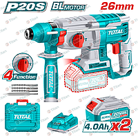 Перфоратор аккумуляторный, 5000 ударов/мин, энергия удара:2,5 Дж, Li-ion 20V, TOTAL TRHLI202287
