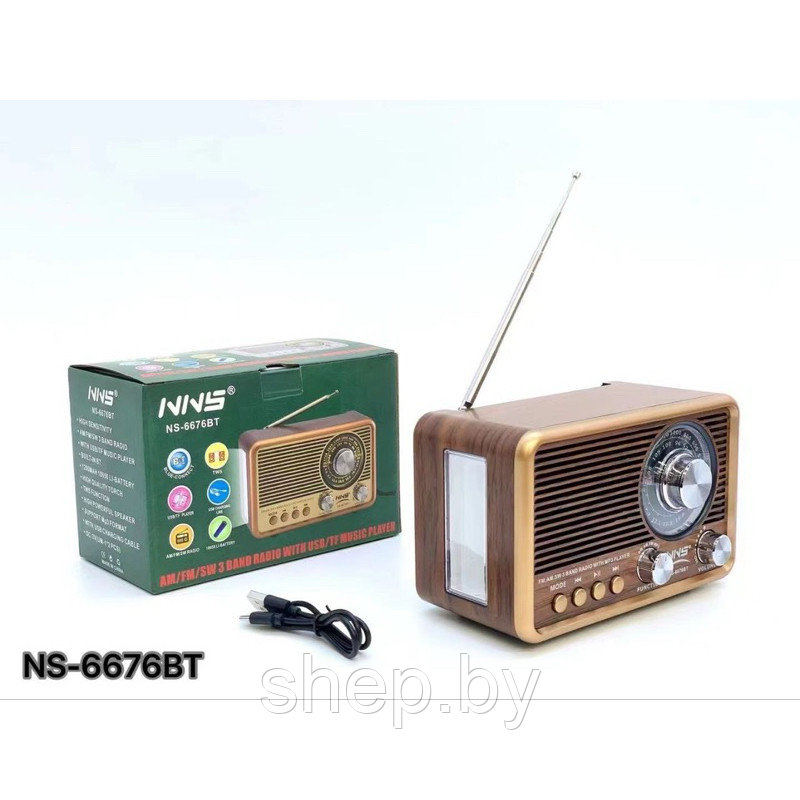 Ретро Радиоприемник NNS NS-6676BT Bluetooth FM/AM/SW USB MicroSD - фото 2 - id-p225819672