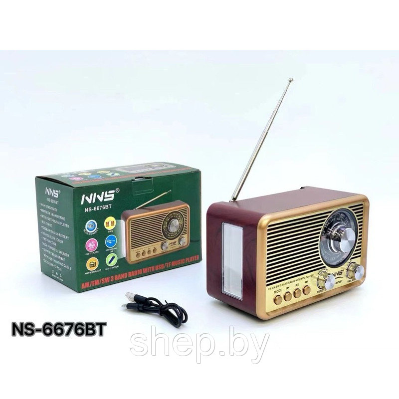 Ретро Радиоприемник NNS NS-6676BT Bluetooth FM/AM/SW USB MicroSD - фото 5 - id-p225819672