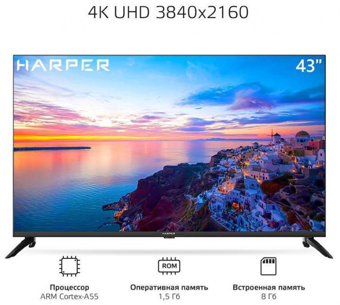 Телевизор 43 дюйма HARPER 43U751TS 4K Ultra HD SMART TV Яндекс - фото 1 - id-p225509641