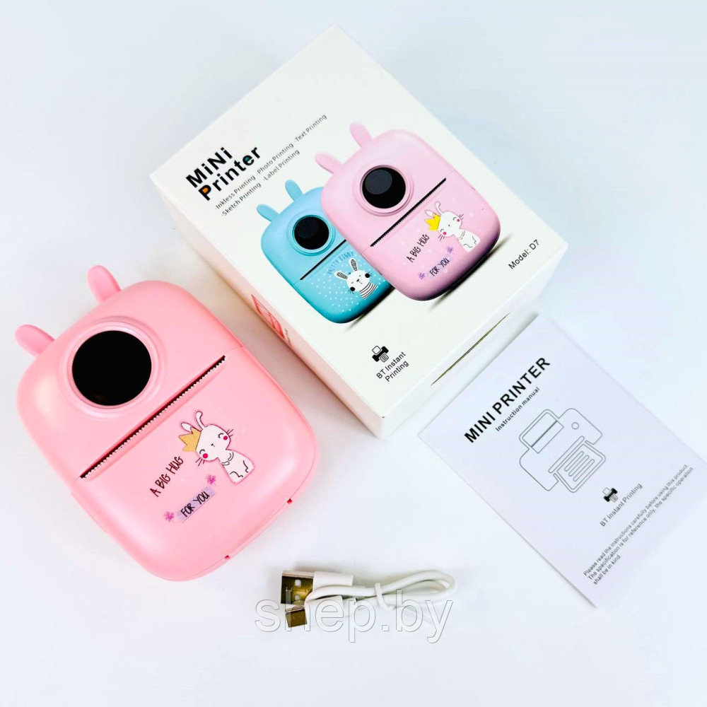 Портативный детский мини принтер Mini Printer D7, электронная игрушка, розовый, голубой - фото 3 - id-p225820227