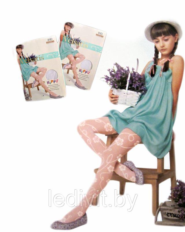 Белые капроновые колготки с фантазийным рисунком 40 DEN