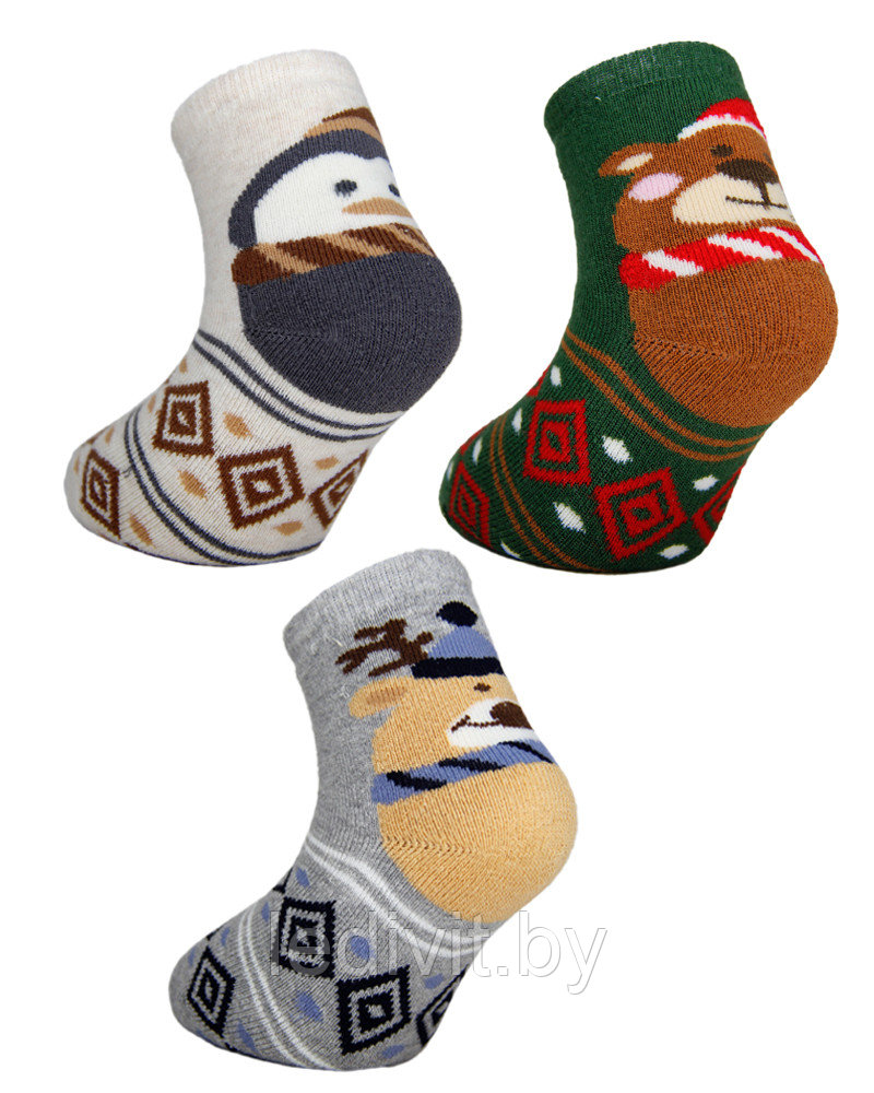 Махровые носки с новогодним принтом для детей - фото 1 - id-p225822502