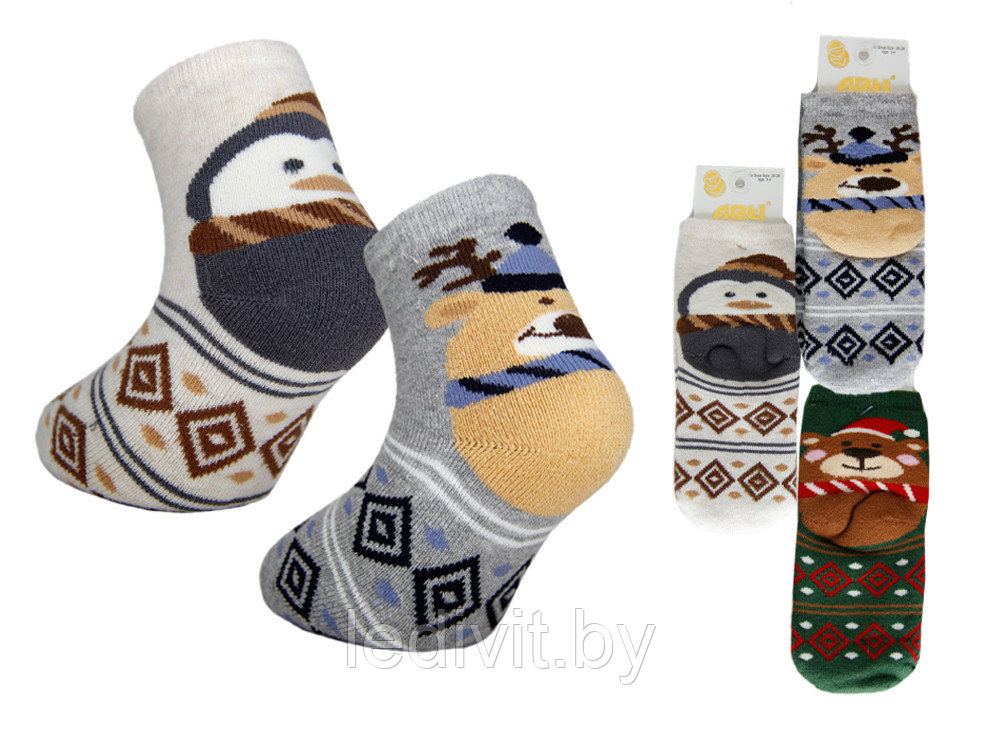 Махровые носки с новогодним принтом для детей - фото 2 - id-p225822502