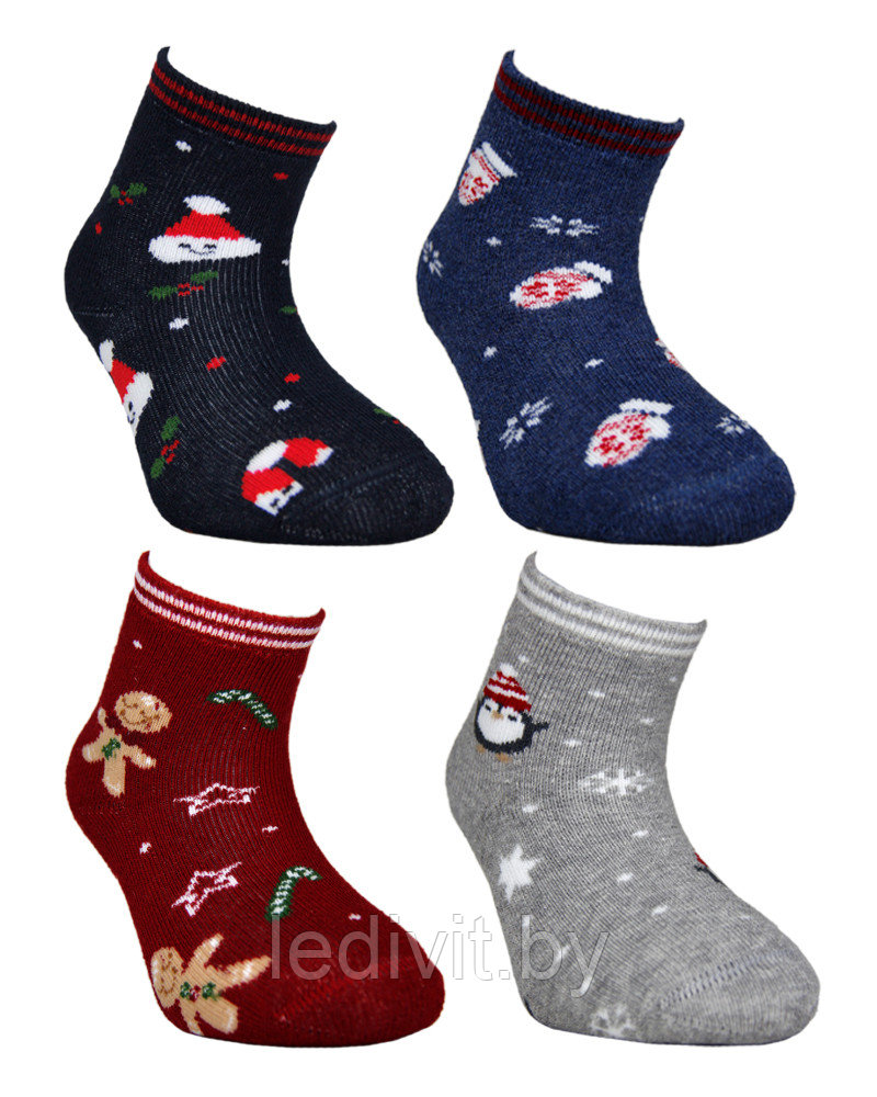 Махровые носки с новогодним принтом для детей - фото 1 - id-p225821873