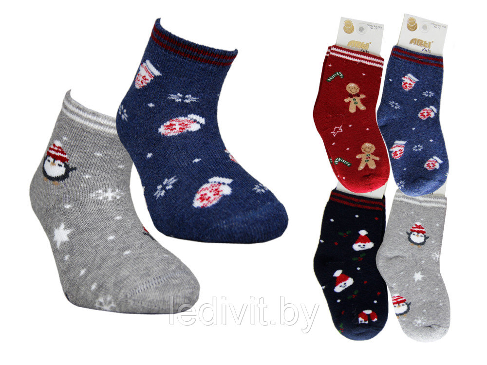 Махровые носки с новогодним принтом для детей - фото 2 - id-p225821874