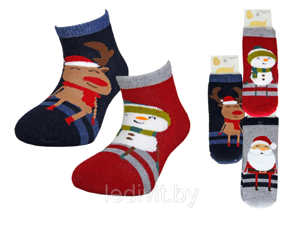 Махровые носки с новогодним принтом для детей - фото 2 - id-p225821876