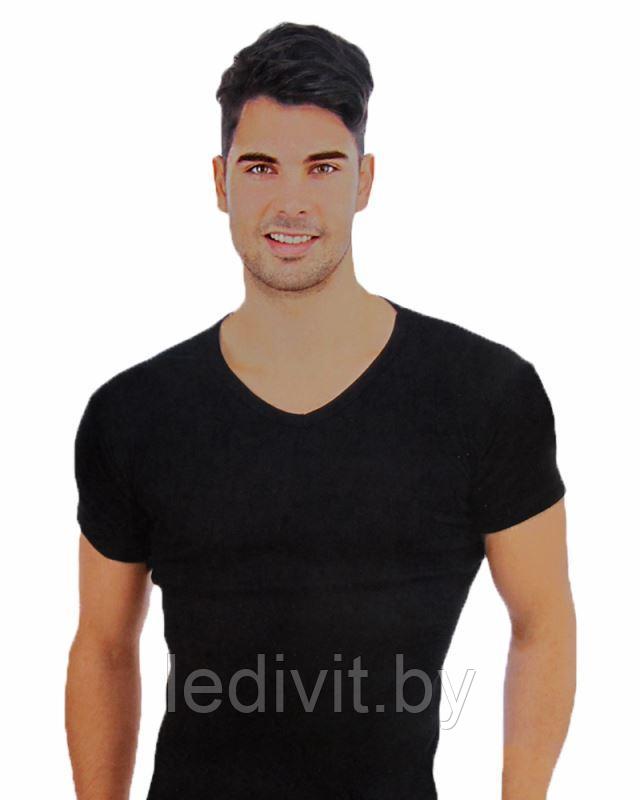 Черная мужская футболка с V-образным вырезом (рибана) - фото 1 - id-p225823607