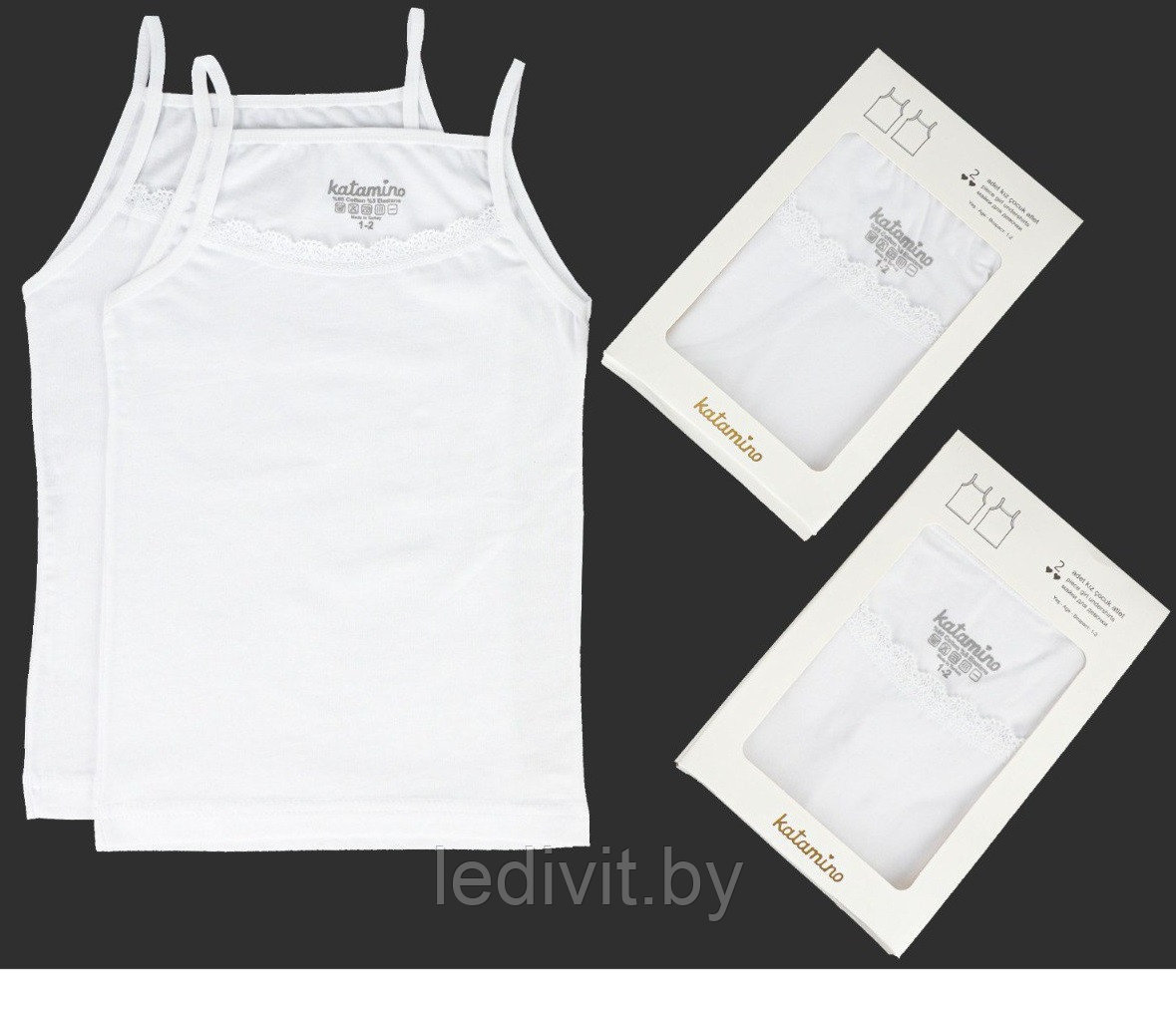 Майка для девочки с кружевом белая 5-6