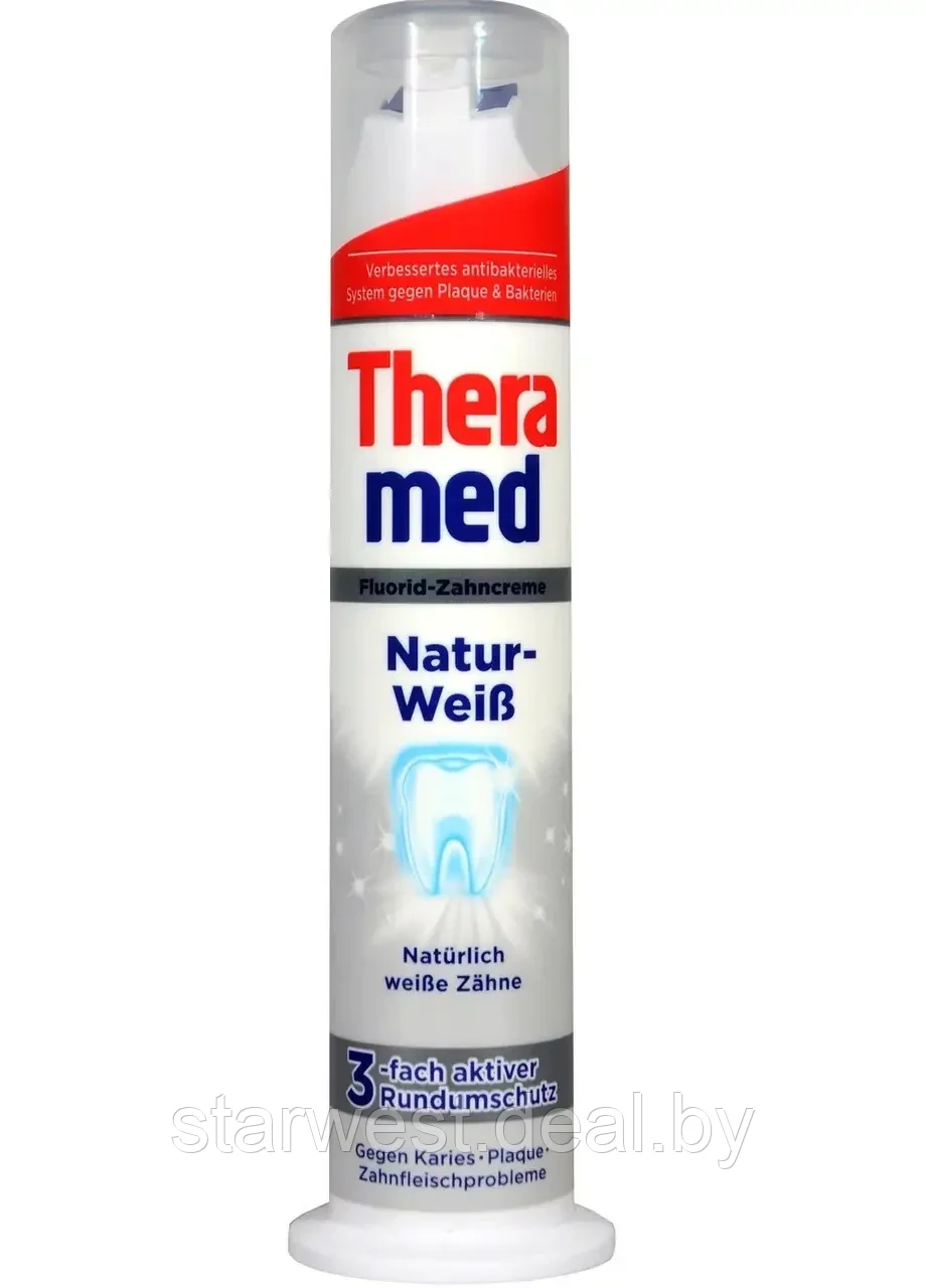 Theramed Natur-Weiss / Natur-Weib 100 мл Зубная паста отбеливающая с дозатором для ежедневного применения - фото 1 - id-p225825081