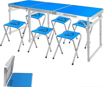 Набор раскладной стол и 6 стульев 60*180см синий усиленный