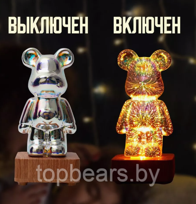 Ночник 3D Мишка Bearbrick / Светильник детский 8 цветов - фото 8 - id-p225828071