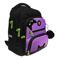Рюкзак школьный, 39 х 30 х 19 см, Grizzly, эргономичная спинка, + брелок, чёрный/фиолетовый