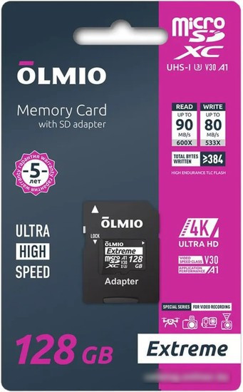 Карта памяти Olmio microSDXC 256GB Extreme UHS-I (U3) - фото 1 - id-p225833187