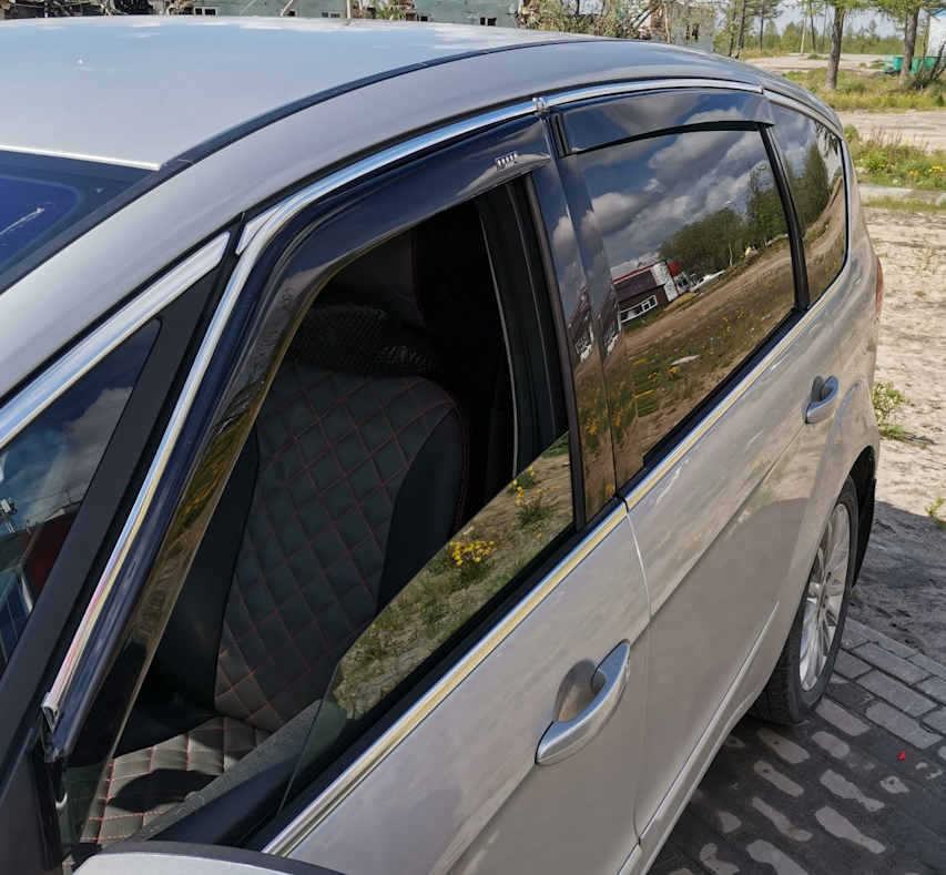 Дефлекторы боковых окон (с хром. молдингом) для Ford S-Max (2006-2015)