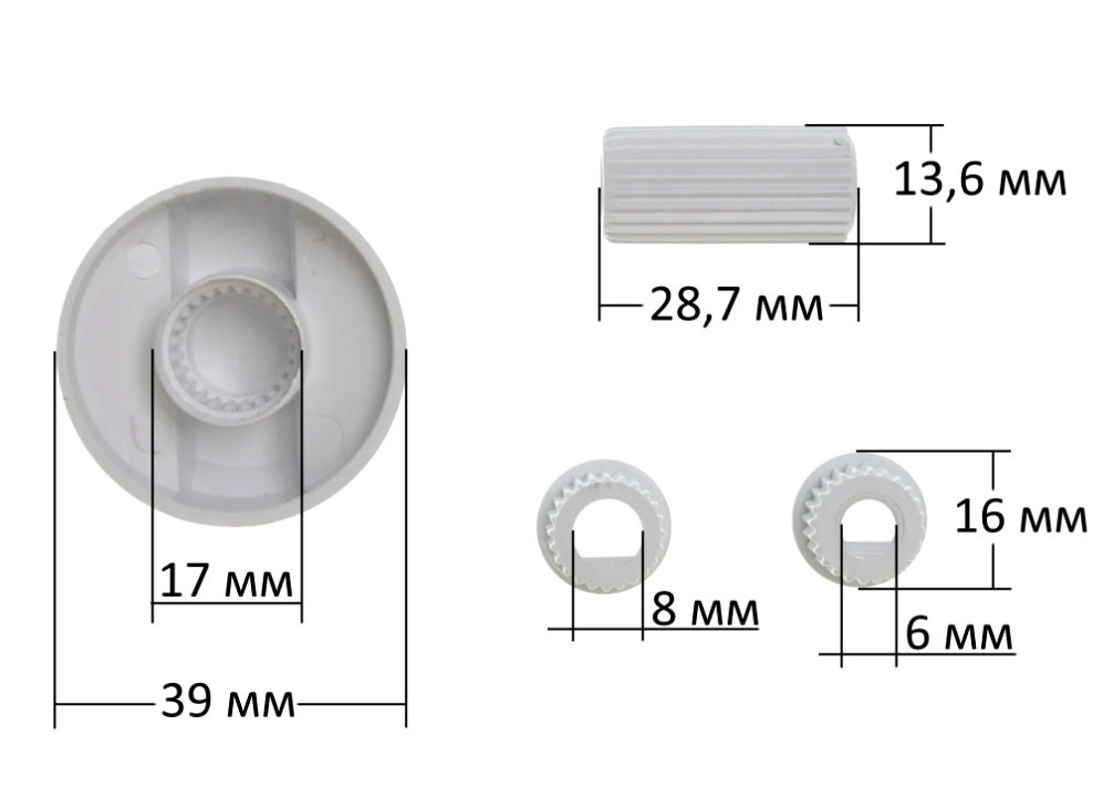 Комплект ручек (белые) для плиты, духовки универсальные 6x8 mm, d=39mm - фото 2 - id-p117357099