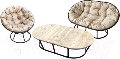 Комплект садовой мебели M-Group Мамасан, Папасан и стол 12130401 (черный/бежевая подушка) - фото 1 - id-p225839718
