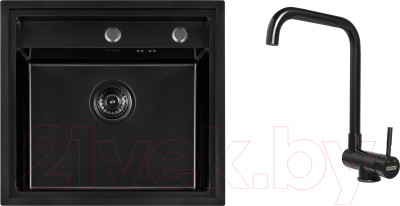 Мойка кухонная со смесителем Arfeka AF PVD Nano 52x49 + AF FSS304 + ZP DS (Black) - фото 1 - id-p225846776