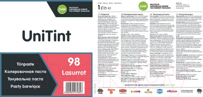 Колеровочная краска Alpina UniTint Abtoenpaste 98 Lasurrot (1л, прозрачный красный) - фото 1 - id-p225859856
