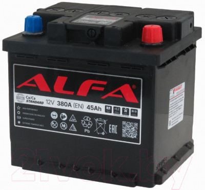 Автомобильный аккумулятор ALFA battery Battery Standart R+ 380A / 6CT-45R (45 А/ч) - фото 1 - id-p225862042