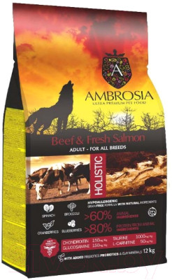 Сухой корм для собак Ambrosia Grain Free для всех пород с говядиной и лососем / U/ABS12 (12кг) - фото 1 - id-p225858983