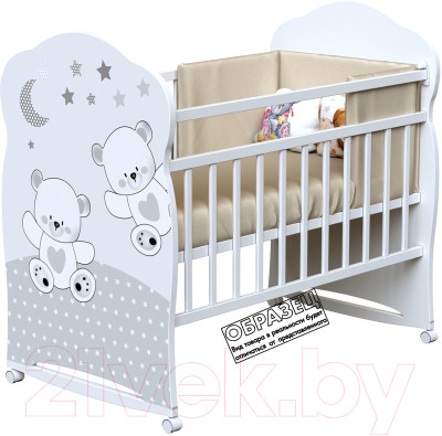 Детская кроватка VDK Funny Bears колесо-качалка с маятником (белый) - фото 1 - id-p225857978