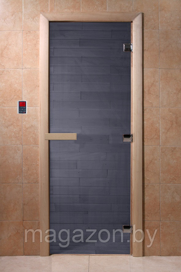 Дверь для бани и сауны 700х1800 DoorWood 8 мм, графит, коробка хвоя