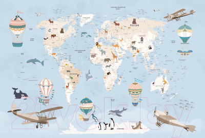 Фотообои листовые Vimala Карта мира голубая (270x400) - фото 1 - id-p225868217
