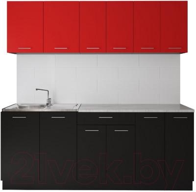 Готовая кухня Артём-Мебель Лана без стекла ДСП 2.0м (красный/черный) - фото 1 - id-p225843007