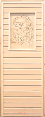 Деревянная дверь для бани Везувий С рисунком 190х70 (глухая липа) - фото 1 - id-p225891187